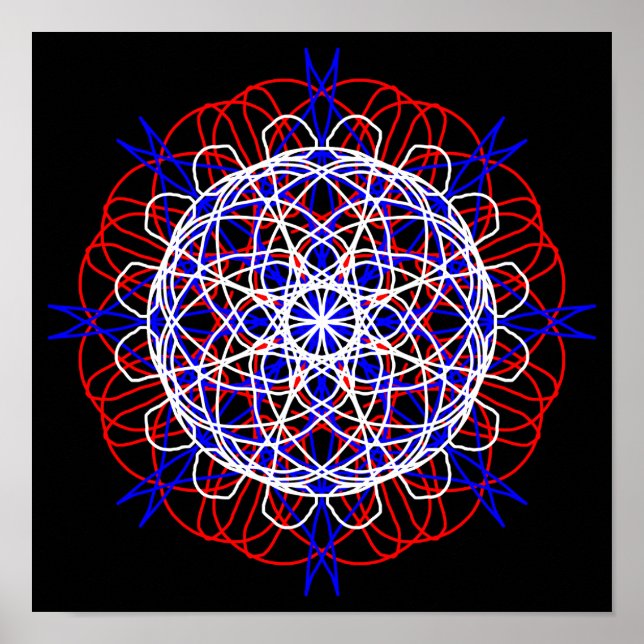Red White Blue Black Abstract Art Kaleidoscope Poster (Front)
