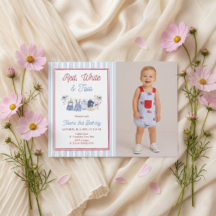 Red White Blue Boy 2nd Birthday Invitation