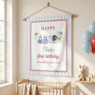 Red White Blue Boy Birthday Party Tapestry