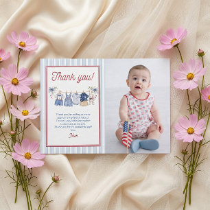 Red White Blue Boy Birthday Party Thank You Card