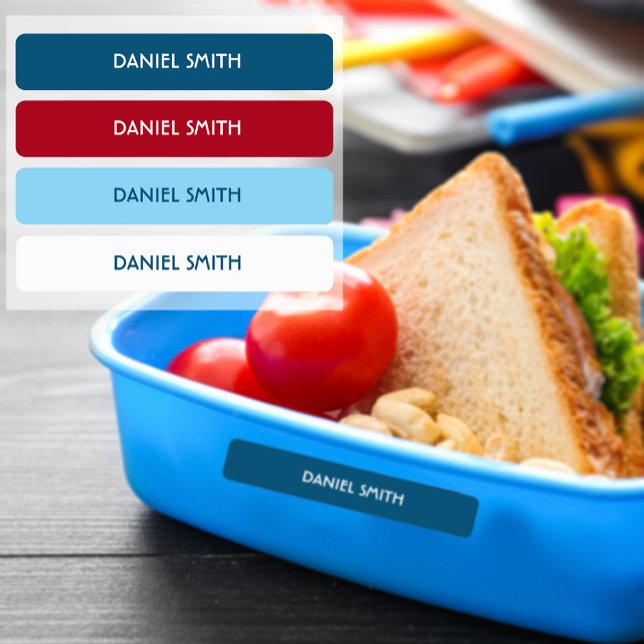 Red White Blue Boy School Daycare Name (Red, White, and Blue School Name Tag Stickers)