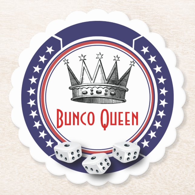 Red White Blue Bunco Queen Paper Coaster (Front)