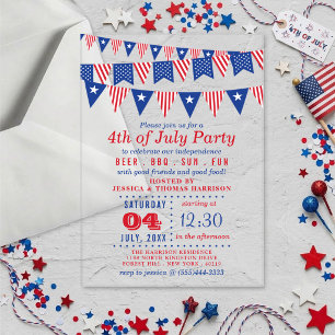 Red, White & Blue Bunting Flags 4th Of July Party Acrylic Invitations