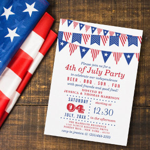 Red, White & Blue Bunting Flags 4th Of July Party Invitation