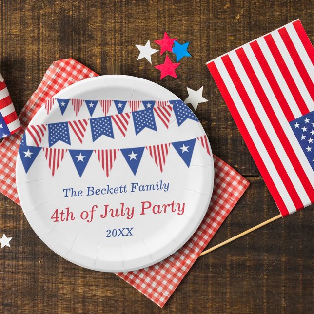 Red, White & Blue Bunting Flags 4th Of July Party Paper Plate (Creator Uploaded)
