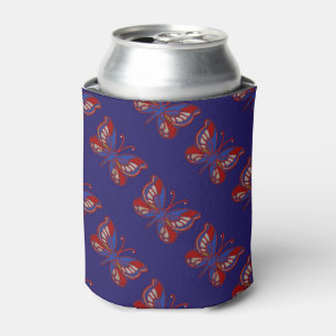 Red White Blue Butterfly-Blue Drink Can Cooler