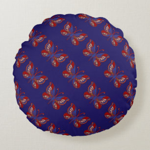 Red White Blue Butterfly-Blue Round Pillow