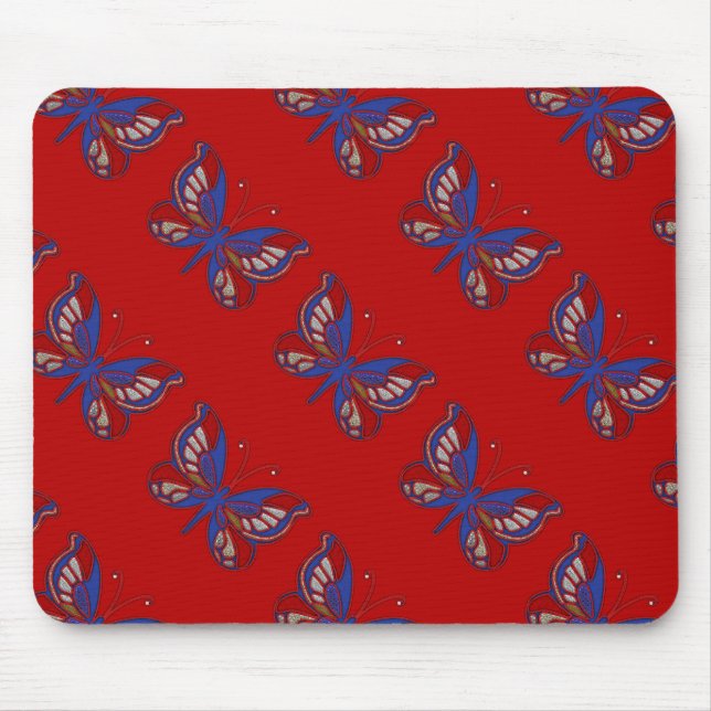 Red White Blue Butterfly-Red Mousepad (Front)