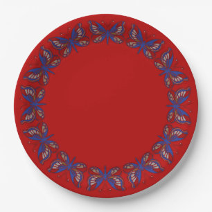 Red White Blue Butterfly-Red Paper Plates