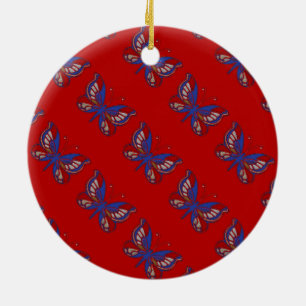 Red White Blue Butterfly-Round Ornament