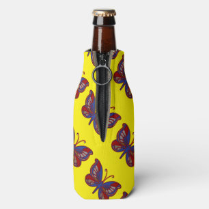 Red White Blue Butterfly-Yellow Drink BottleCooler Bottle Cooler