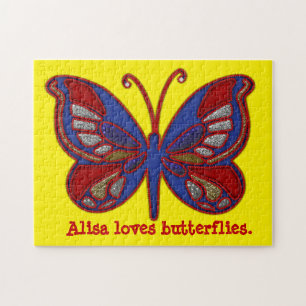 Red White Blue Butterfly-Yellow Jigsaw Puzzle