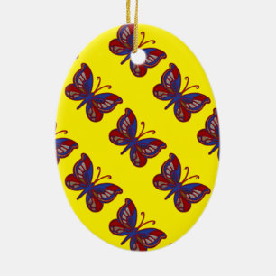 Red White Blue Butterfly-Yellow Oval Ornament