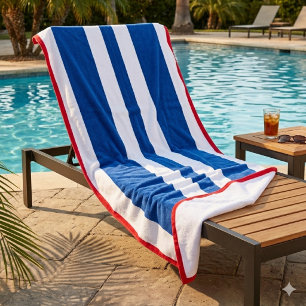 Red White Blue Cabana Stripe  Beach Towel