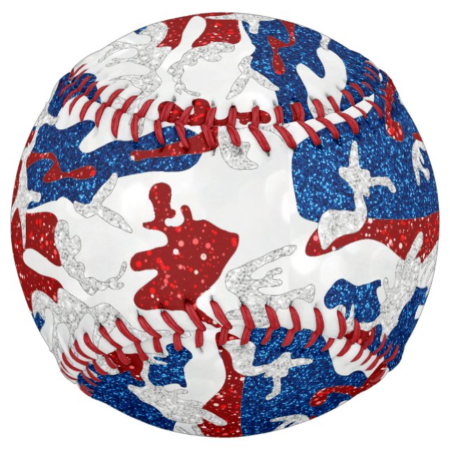 Red, White & Blue Camo July 4th Glitter Softball (Front)