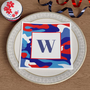 Red White Blue Camo Monogram Party Napkins