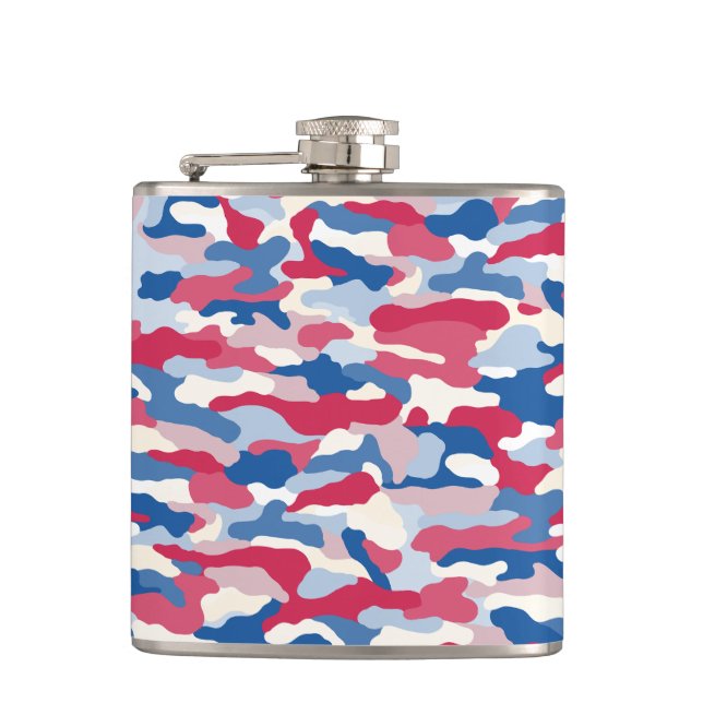 Red White & Blue Camouflage 6 oz. Hip Flask (Front)
