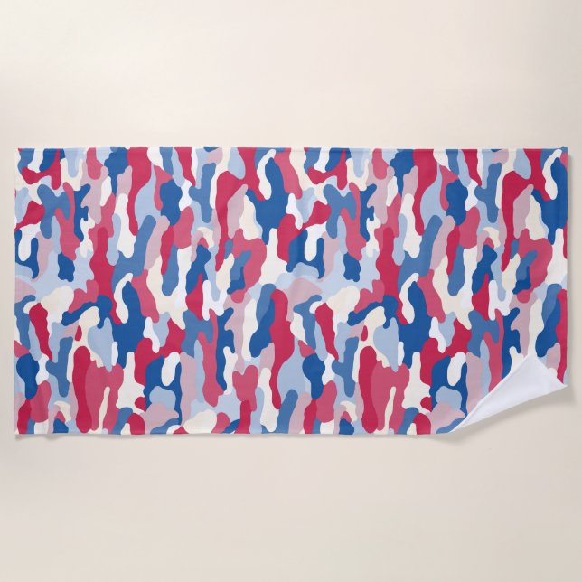Red White & Blue Camouflage Beach Towel (Front)