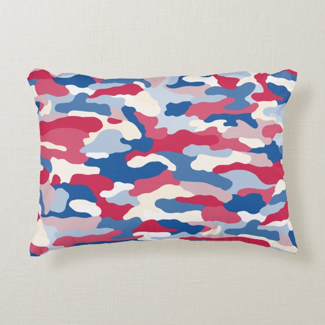 Red White & Blue Camouflage Decorative Cushion (Front)