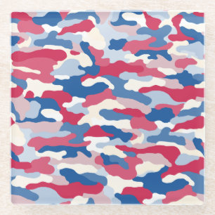 Red White & Blue Camouflage Glass Coaster