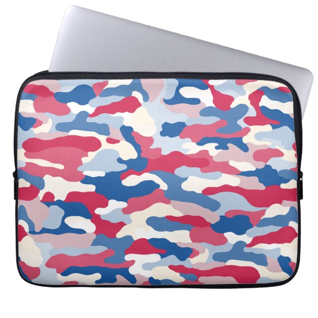Red White & Blue Camouflage Laptop Sleeve (Front)
