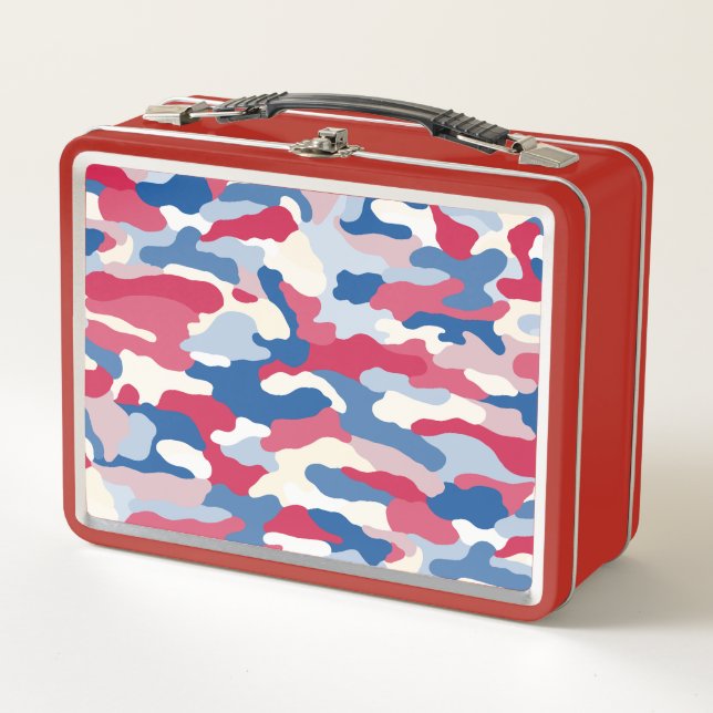 Red White & Blue Camouflage Metal Lunch Box (Front)