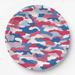 Red White & Blue Camouflage Paper Plate