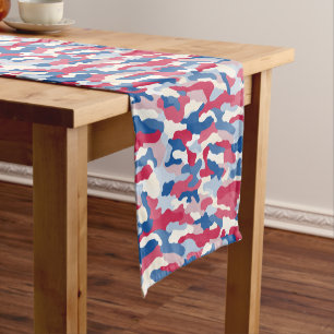 Red, White & Blue Camouflage Patriotic Short Table Runner