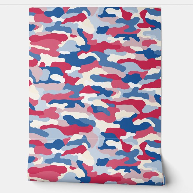 Red White & Blue Camouflage Wallpaper (Unrolling)