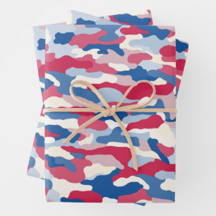Red White & Blue Camouflage Wrapping Paper Sheet