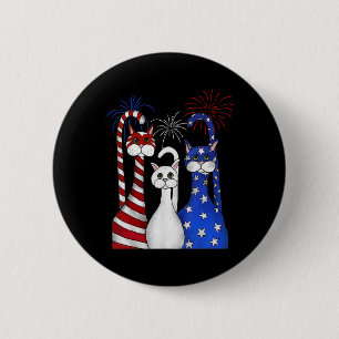 Red White Blue Cats Usa Flag Firework 4th Of July  6 Cm Round Badge