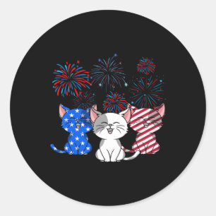Red White Blue Cats Usa Flag Firework 4th Of July Classic Round Sticker