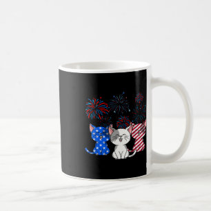 Red White Blue Cats Usa Flag Firework 4th Of July Coffee Mug