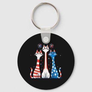 Red White Blue Cats Usa Flag Firework 4th Of July Key Ring