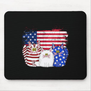 Red White Blue Cats Usa Flag Firework 4th Of July Mouse Pad