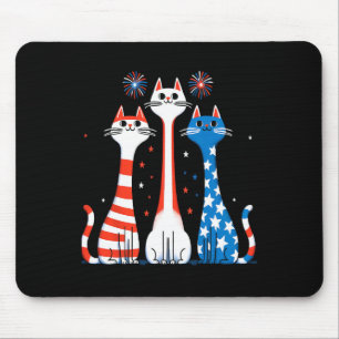 Red White Blue Cats Usa Flag Firework 4th Of July Mouse Pad