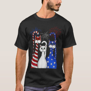 Red White Blue Cats Usa Flag Firework 4th Of July T-Shirt