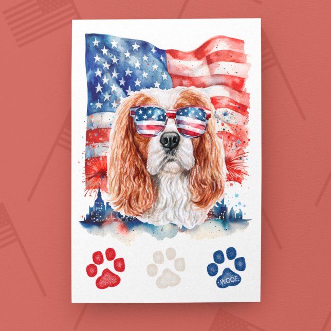 Red White Blue Cavalier Spaniel Dog 4th of July Holiday Postcard (Creator Uploaded)