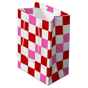 Red White Blue Checkered Pattern Design  Medium Gift Bag