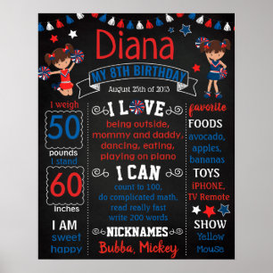 Red White Blue Cheerleader Birthday board Poster
