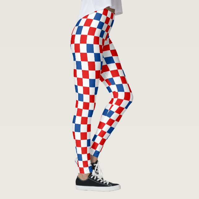Red White Blue Chequered Pattern Design  Leggings (Right)