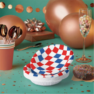 Red White Blue Chequered Pattern Design Paper Plate
