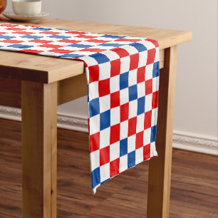 Red White Blue Chequered Pattern Design Short Table Runner
