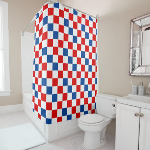 Red White Blue Chequered Pattern Design Shower Curtain