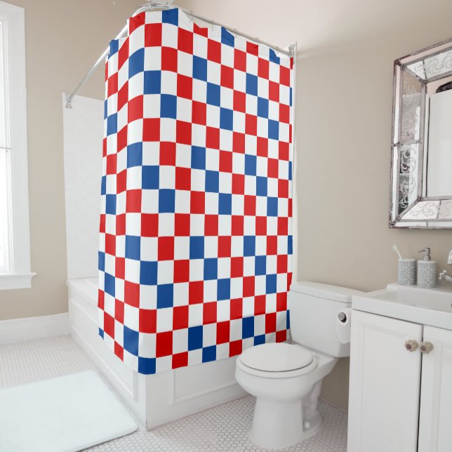 Red White Blue Chequered Pattern Design  Shower Curtain (In Situ)