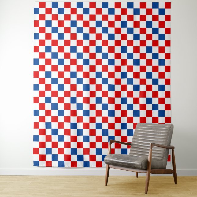 Red White Blue Chequered Pattern Design  Tapestry (In Situ)