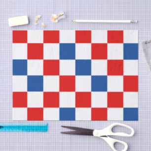 Red White Blue Chequered Pattern Design Tissue Paper