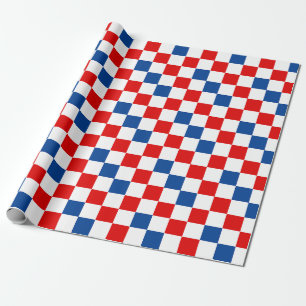 Red White Blue Chequered Pattern Design Wrapping Paper