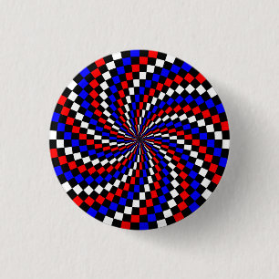 Red White Blue Chequered Spiral by Kenneth Yoncich 3 Cm Round Badge