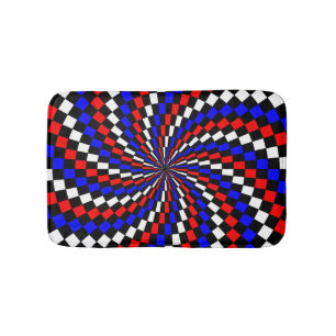 Red White Blue Chequered Spiral by Kenneth Yoncich Bath Mat
